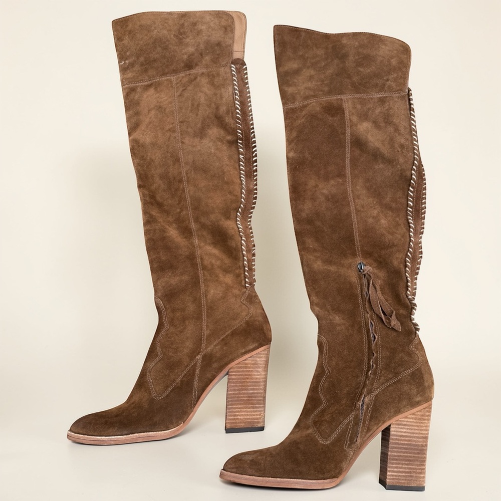 Dolce Vita Brown Suede Over The Knee Brown Boots w/ Heel | Western Boho Fashion